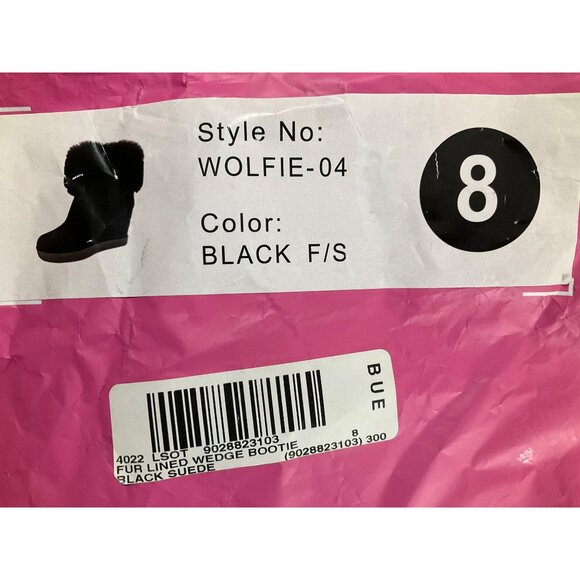 NWT Faux Fur Lined Wedge Bootie - Black Suede Size 8 - Picture 10 of 12